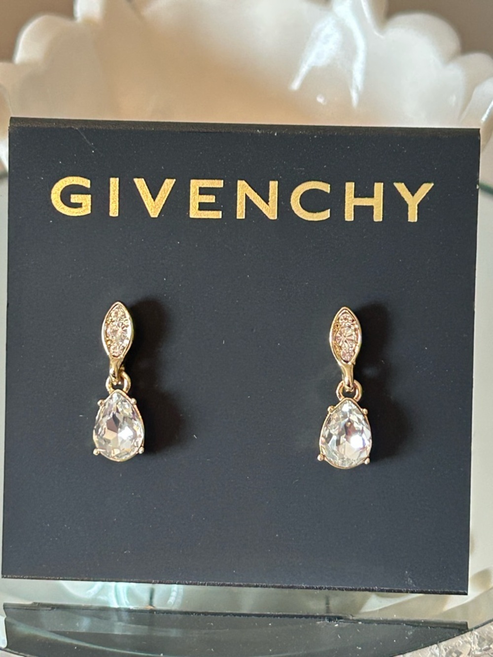 NWT! Givenchy Gold-Tone Glass Crystal Post Drop Earrings - Picture 4 of 7